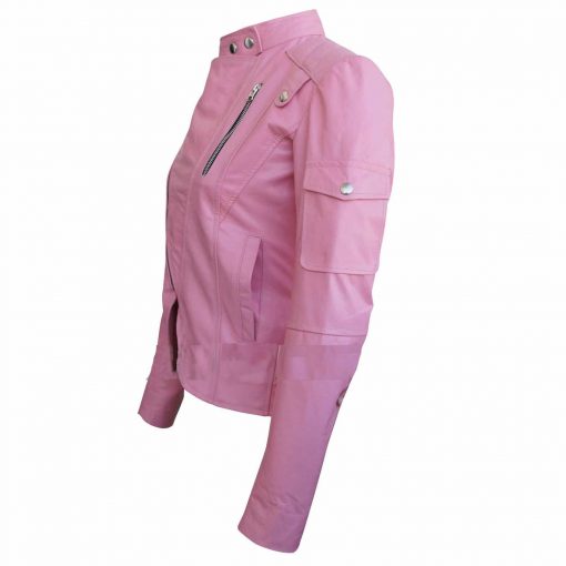 Pink Leather Women Jacket - Image 2