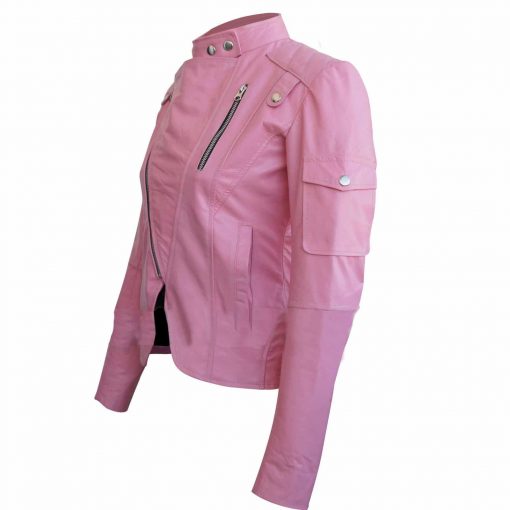 Pink Leather Women Jacket - Image 3