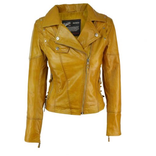 Studded Yellow Leather Jacket For Women