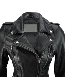 Zip Buckle Biker Leather Jacket For Women Closeblack