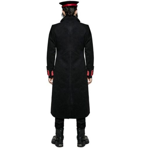 Military Long Coat Jacket Black Red Goth Steampunk Regency Aristoc Back 800x800