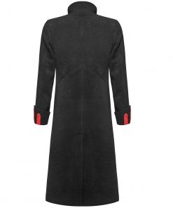 Military Long Coat Jacket Black Red Goth Steampunk Regency Aristoc Back Cloth