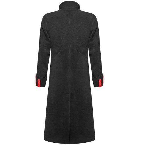 Military Long Coat Jacket Black Red Goth Steampunk Regency Aristoc Back Cloth