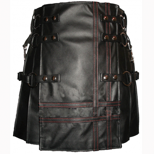 Heavy Leather Kilts For Men Red Stitched Front