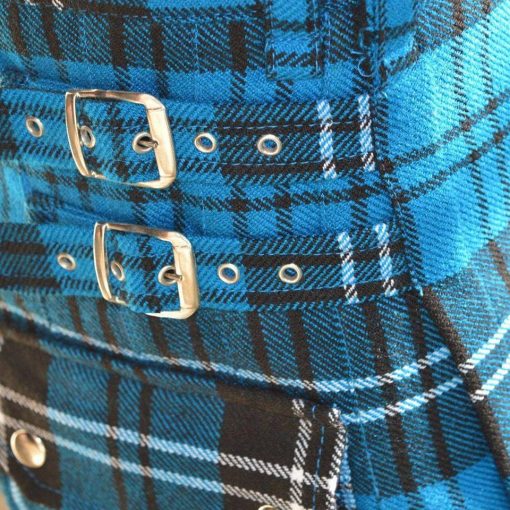 Ramsay Blue Tartan Utility Kilt Closeup