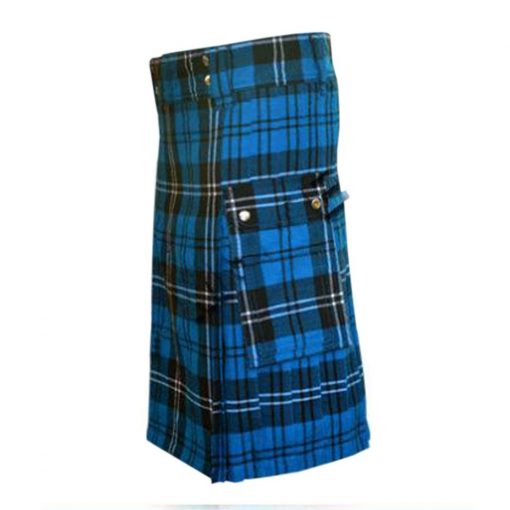 Ramsay Blue Tartan Utility Kilt Tilted