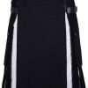 Modern Hybrid Black Cotton Gothic Kilt With White Brocade Under Pleats