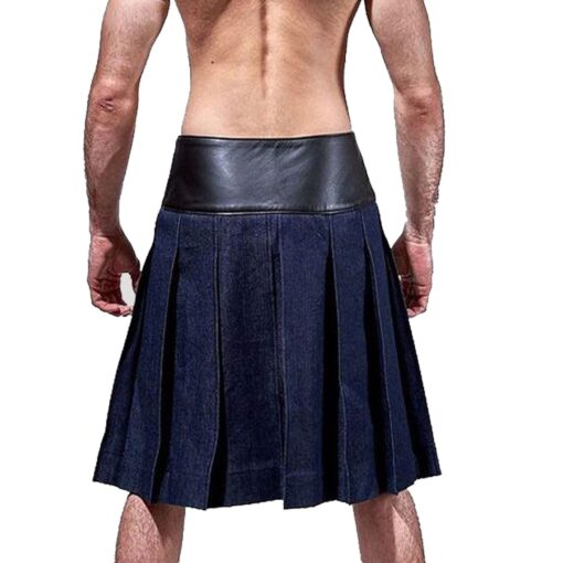 Fashion Denim Leather Pocket Kilt - Image 2