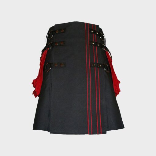 Handmade Black With Red Interchangeable Utility Kilt