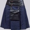 Fashion Denim Leather Pocket Kilt