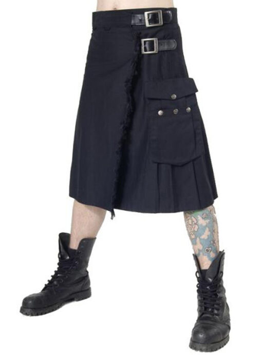 Black Fashion Cargo Pocket Utility Kilt