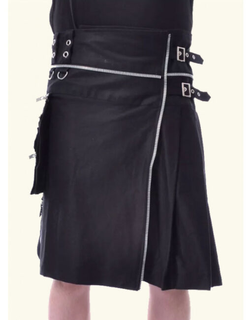 Black Gothic Zipper Utility Kilt For Active Men - Image 2