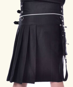 Black Gothic Zipper Utility Kilt For Active Men