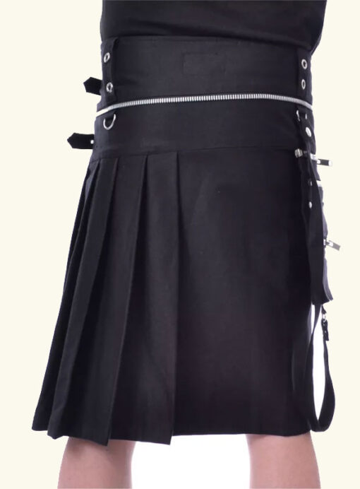 Black Gothic Zipper Utility Kilt For Active Men