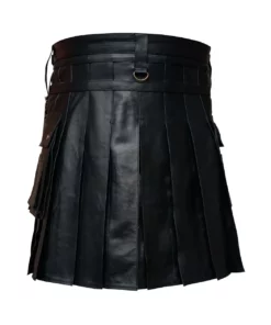 Genuine Black Leather Kilt With Stainless Steel Chain