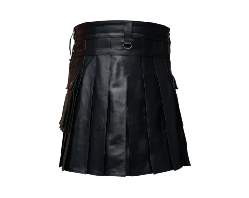 Genuine Black Leather Kilt With Stainless Steel Chain