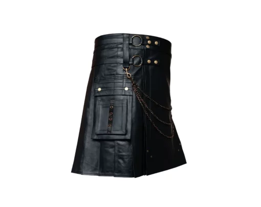 Genuine Black Leather Kilt With Stainless Steel Chain - Image 3
