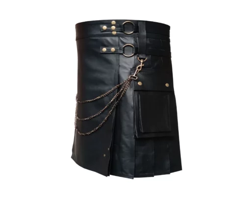 Genuine Black Leather Kilt With Stainless Steel Chain - Image 2