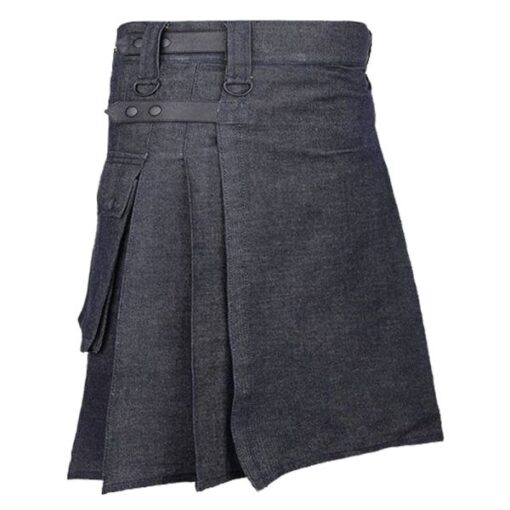 Men Black Kilt Denim