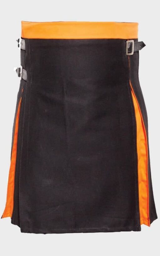 Box Pleated Black Orange Kilt