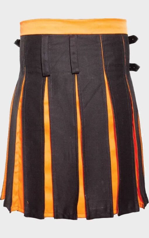 Box Pleated Black Orange Kilt - Image 2