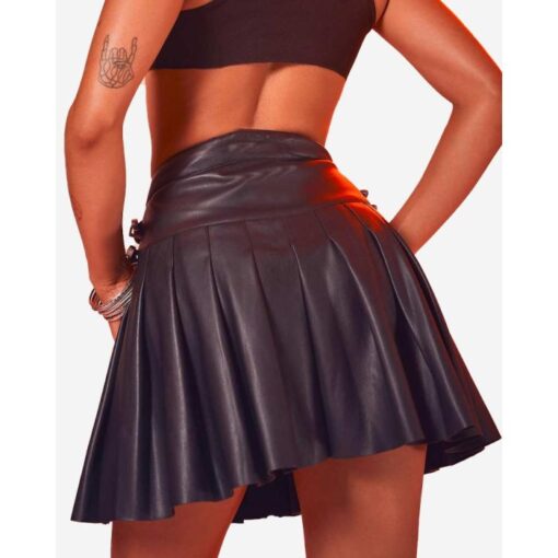 Women Black Leather Skirt