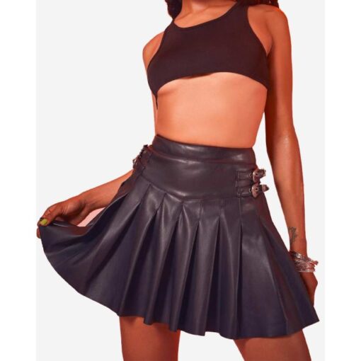 Women Black Leather Skirt
